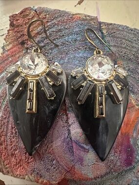 Unbranded Black Teardrop Earrings with Crystal Accents